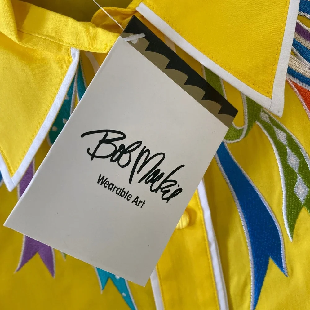 Bob‎ Mackie Women's Long-Sleeved Button-Down Top Size L Yellow Embroidered NWT - Picture 6 of 7